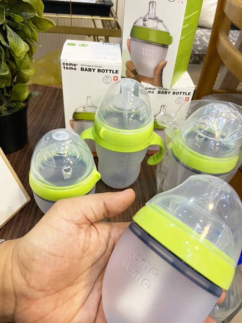 2 Pack Green and Pink Silicone Baby Bottles – 5 oz & 8 oz | BPA Free