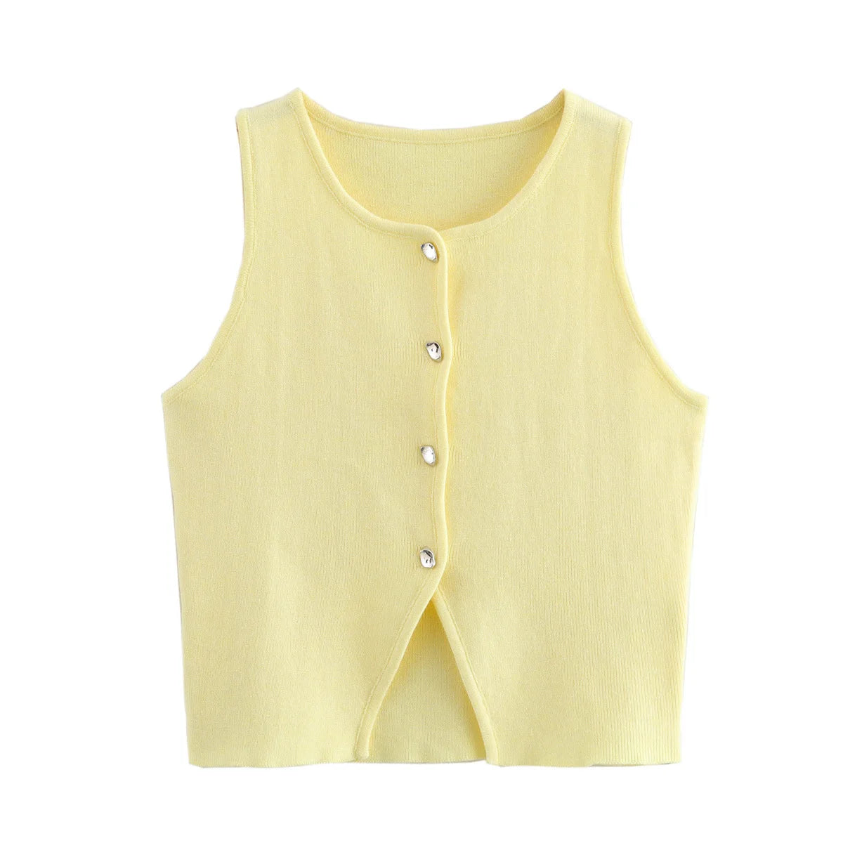 Gilet court en tricot rose sans manches pour femme