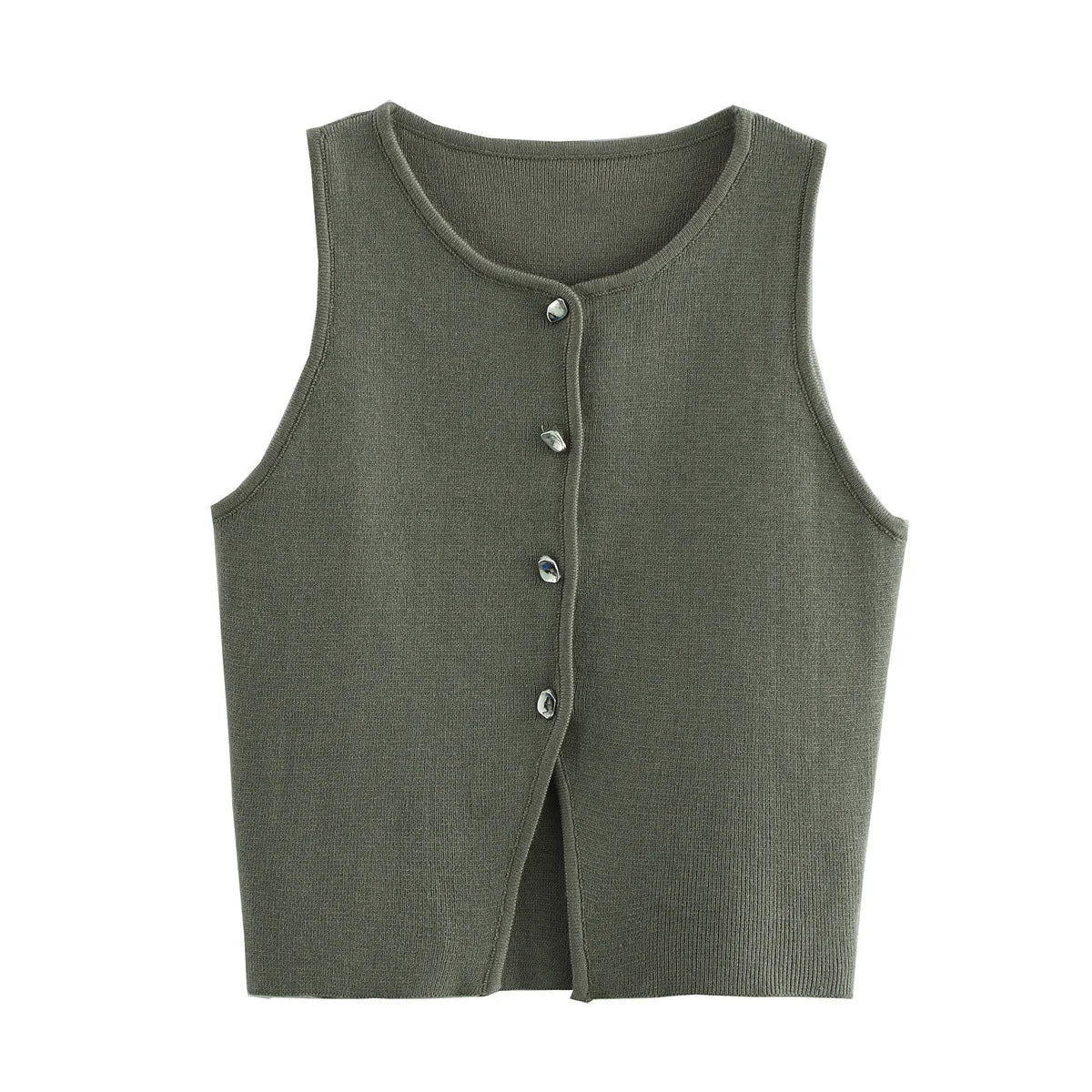 Gilet court en tricot rose sans manches pour femme