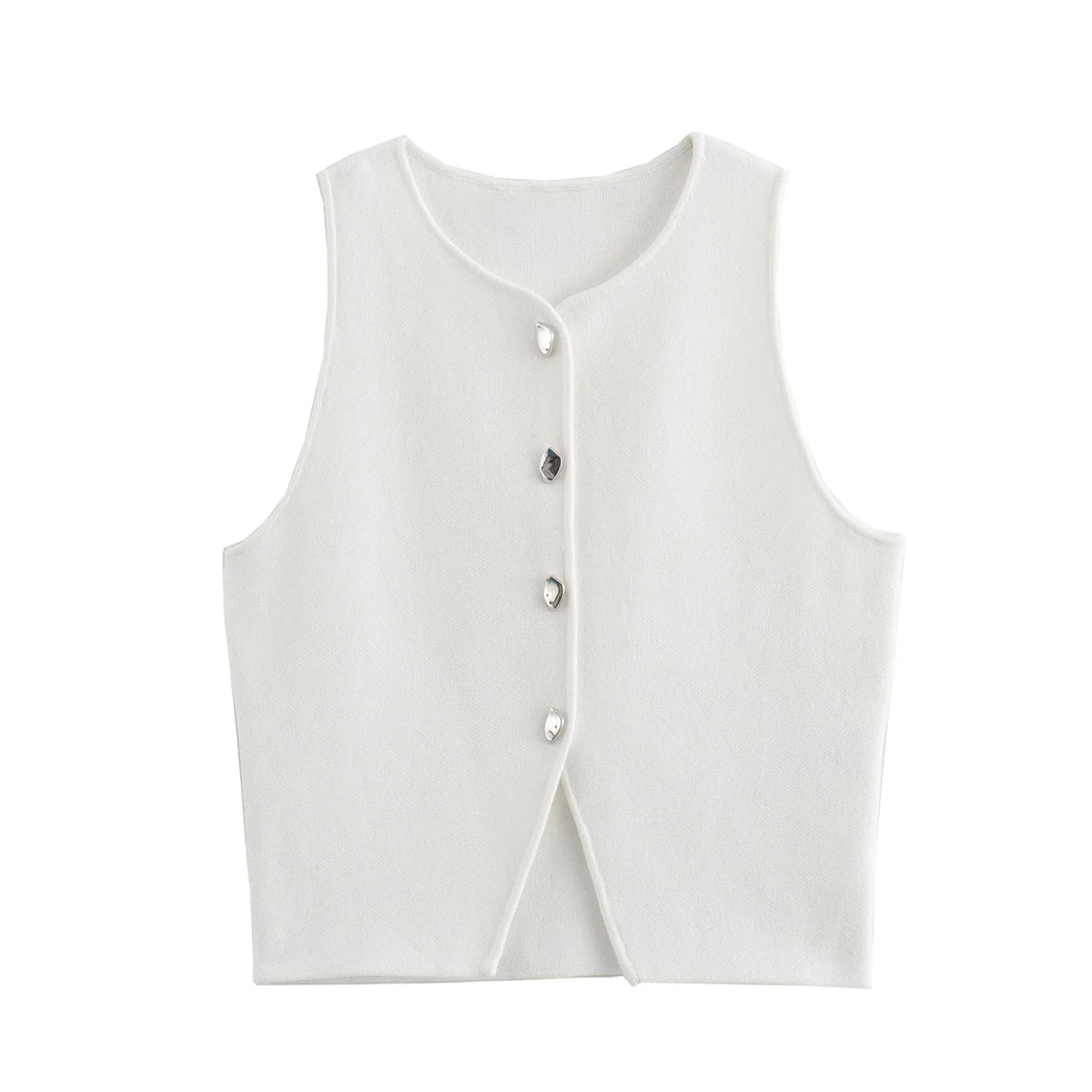 Gilet court en tricot rose sans manches pour femme