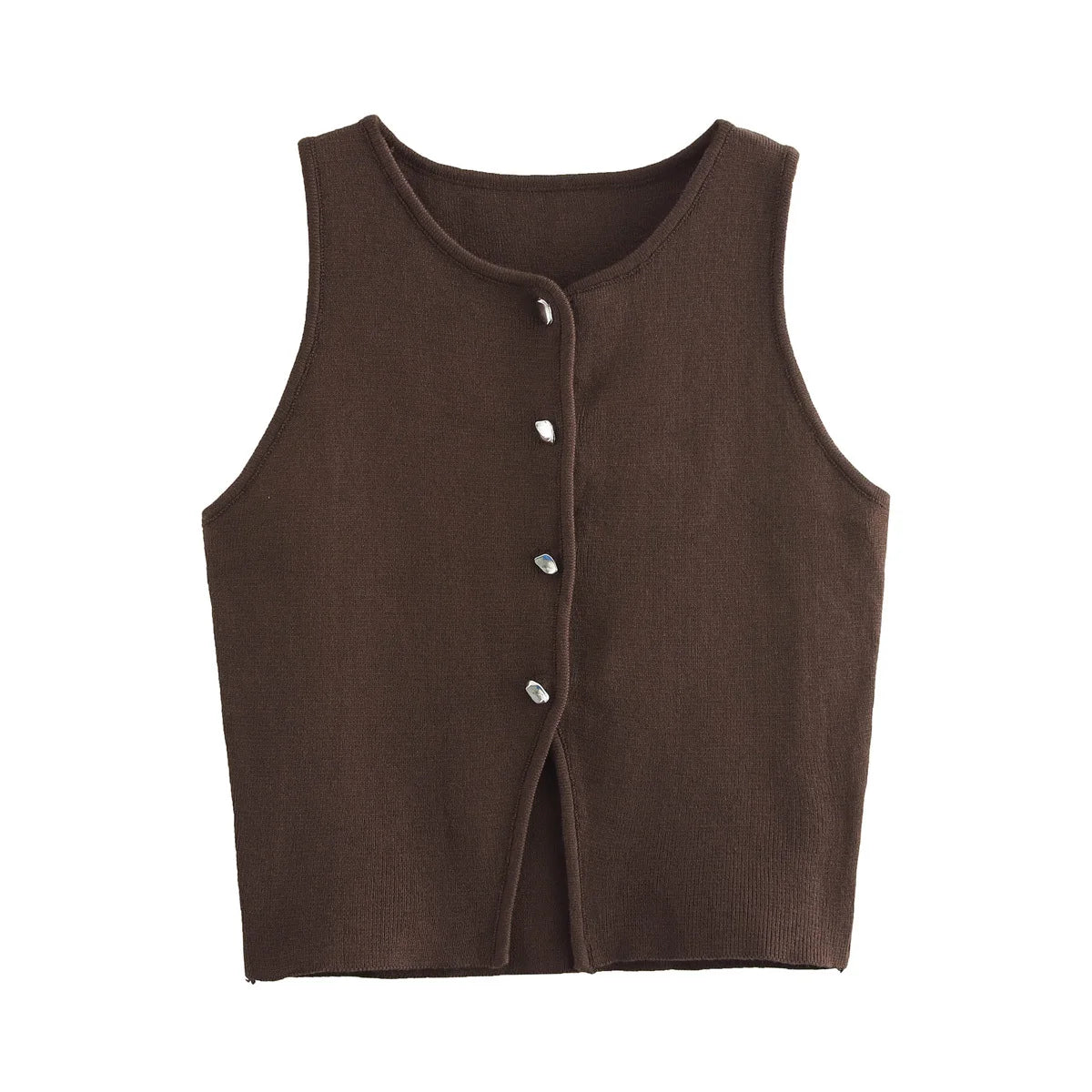 Gilet court en tricot rose sans manches pour femme