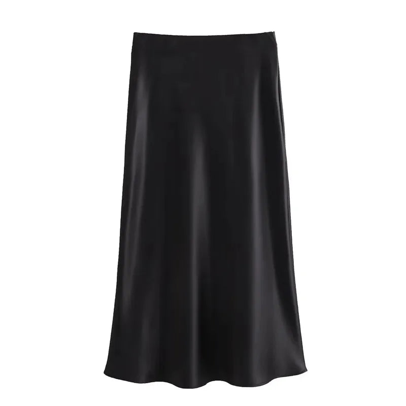 Jupe longue en satin taille haute pour femme été