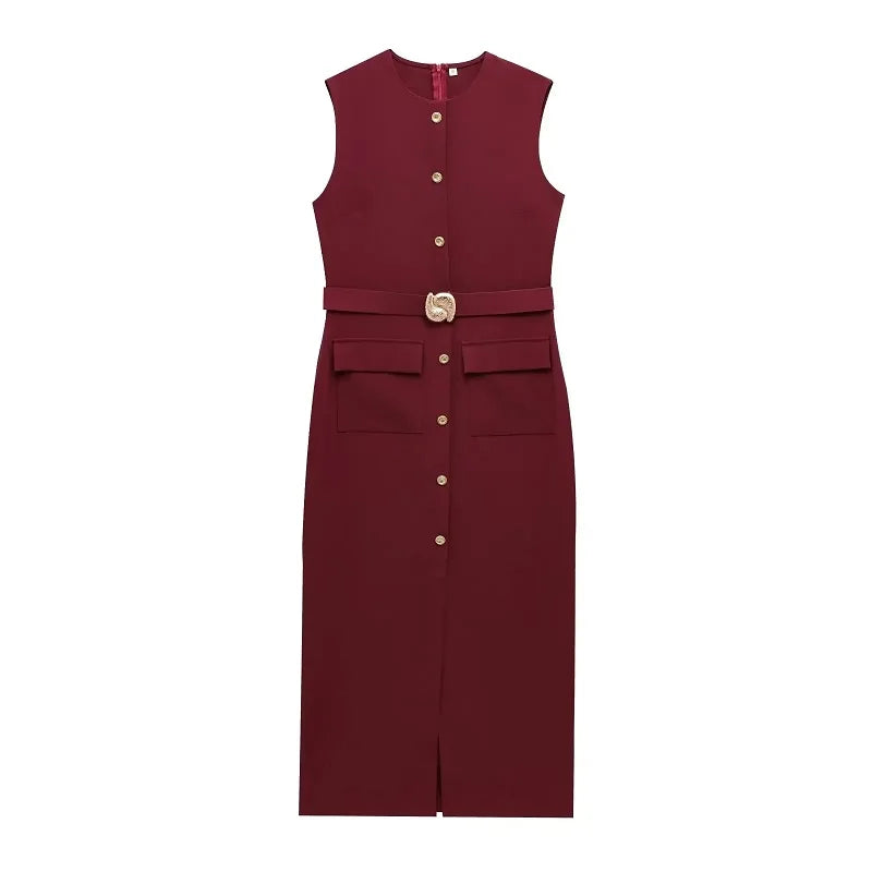 MUJER 2025 Robes pour femmes mi-longue sans manches Printemps/été