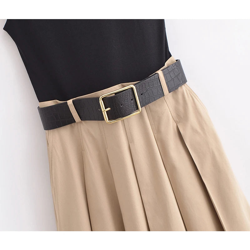 Robes Sans Manches Ceinture Plissée D'été