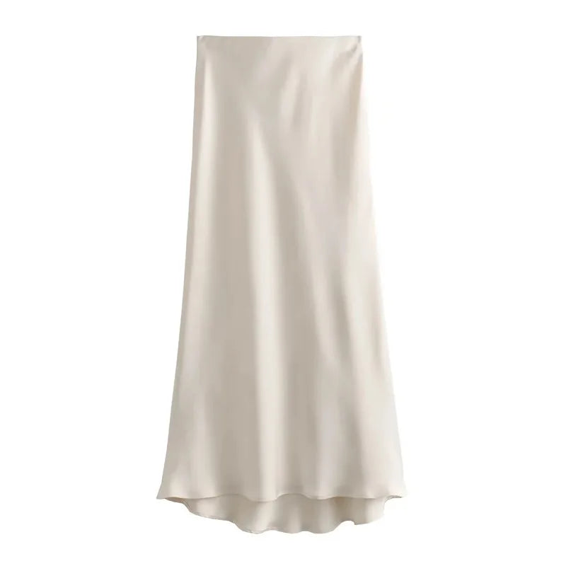 Jupe longue en satin taille haute pour femme été