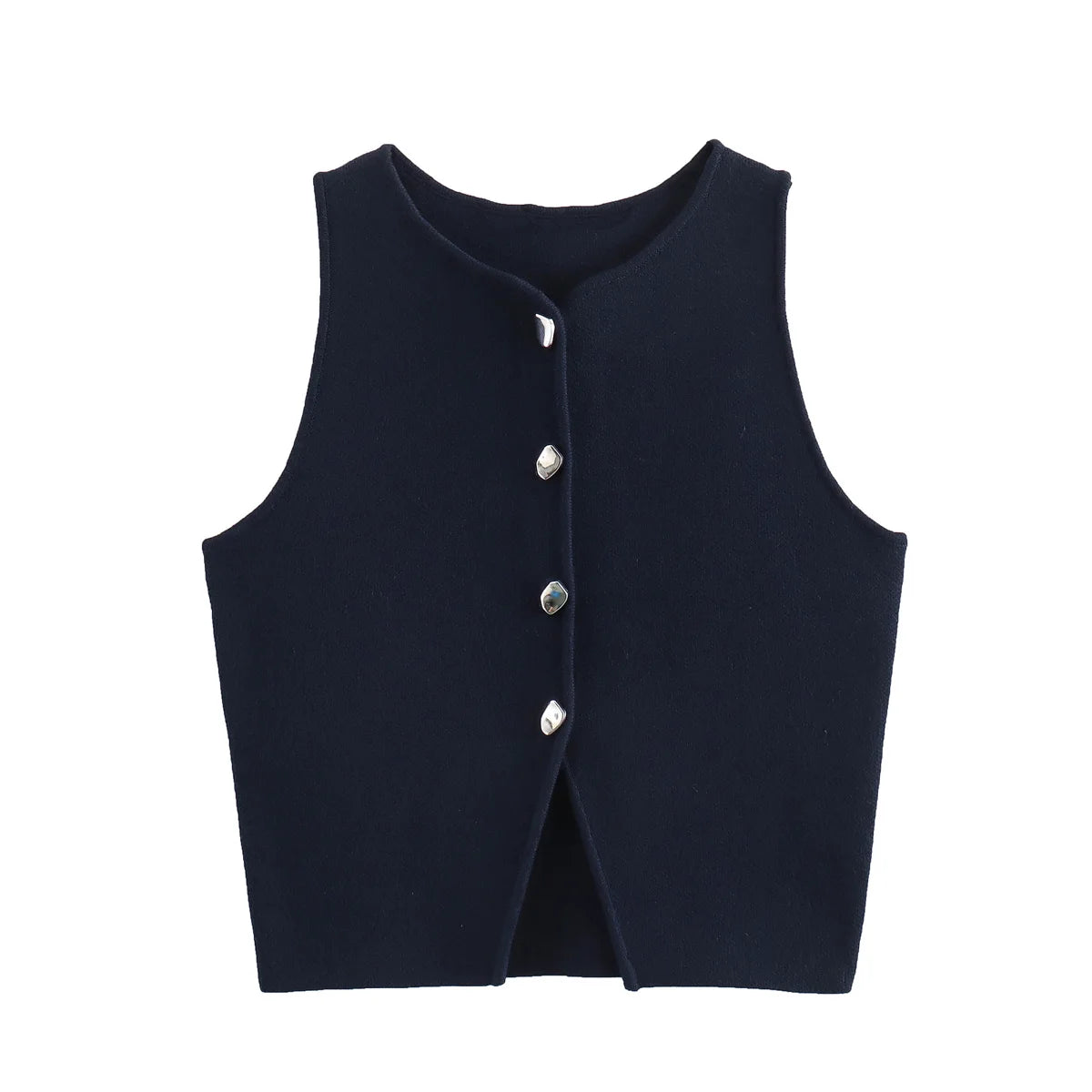 Gilet court en tricot rose sans manches pour femme