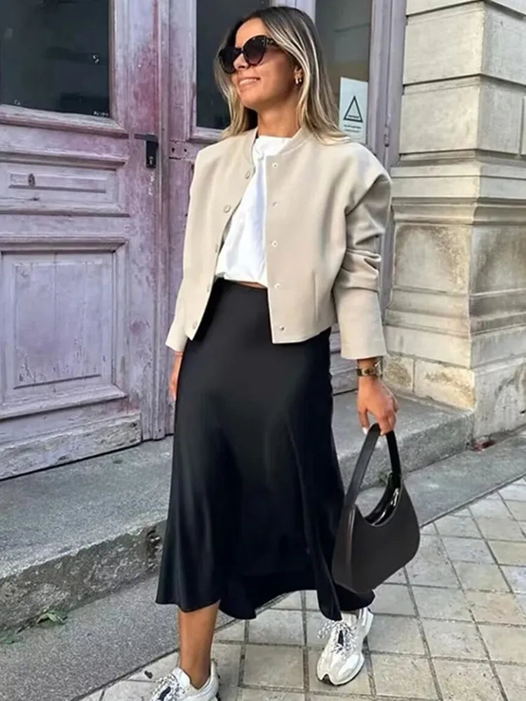 Jupe longue en satin taille haute pour femme été