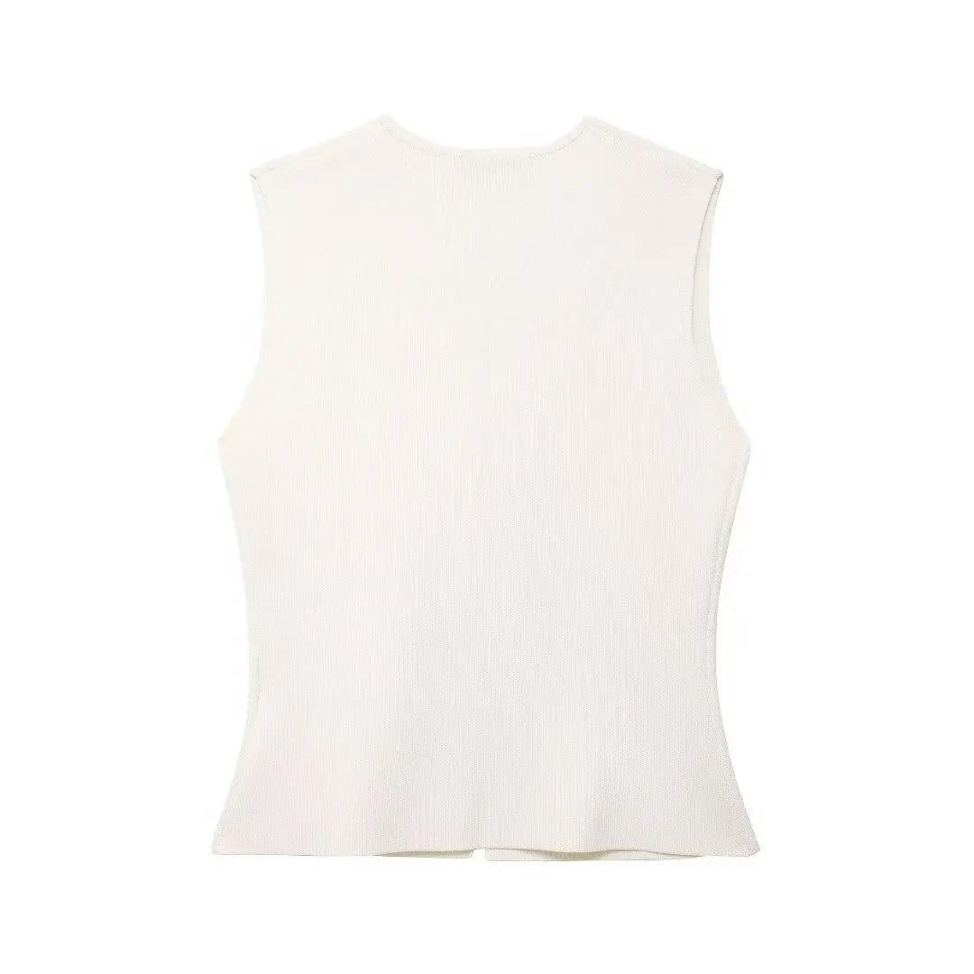 Gilet court en tricot pour femme sans manches, boutonné