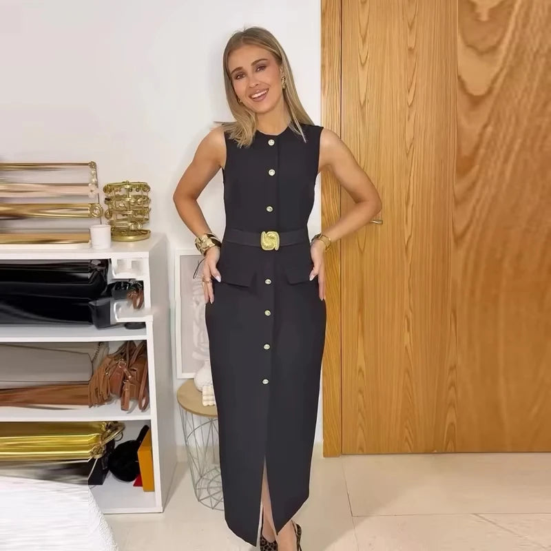 MUJER 2025 Robes pour femmes mi-longue sans manches Printemps/été