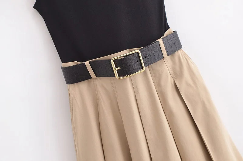 Robes Sans Manches Ceinture Plissée  D'été