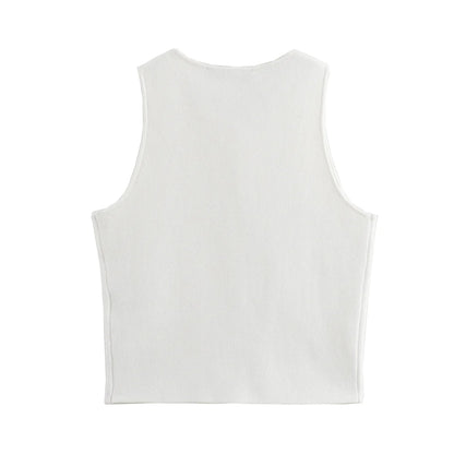 Gilet court en tricot rose sans manches pour femme