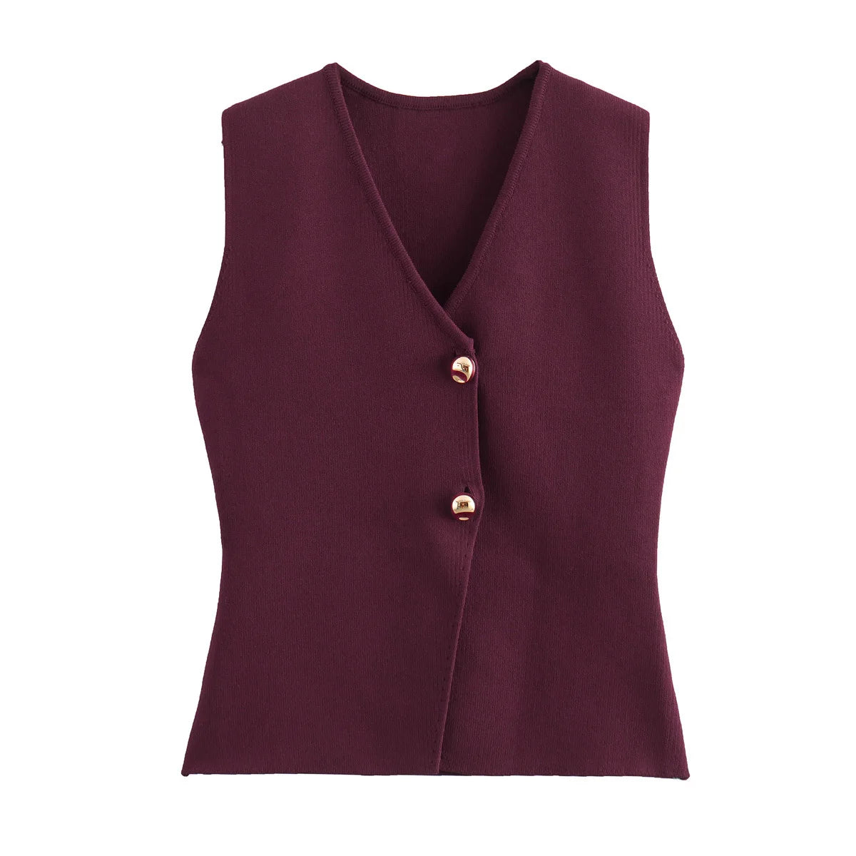 Gilet court en tricot pour femme sans manches, boutonné