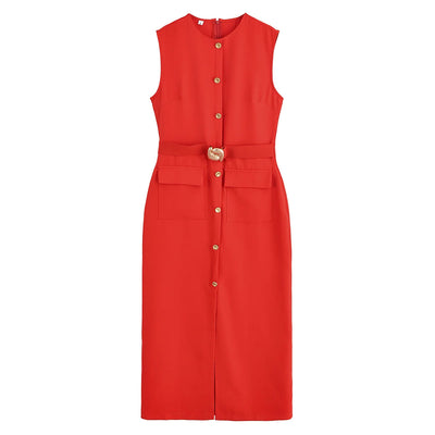 MUJER 2025 Robes pour femmes  mi-longue sans manches  Printemps/été