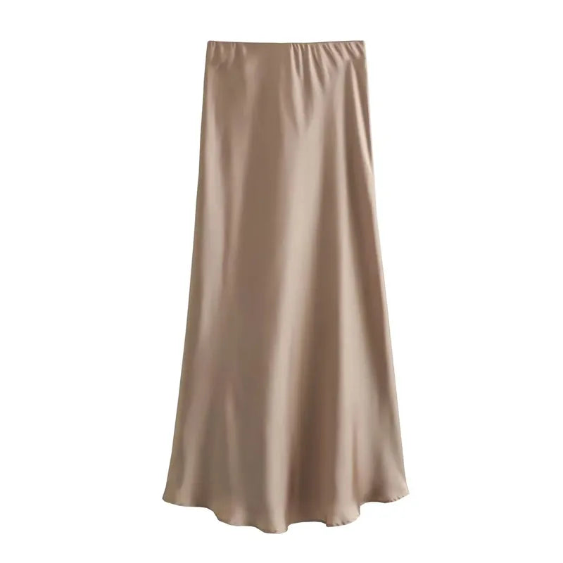 Jupe longue en satin taille haute pour femme été
