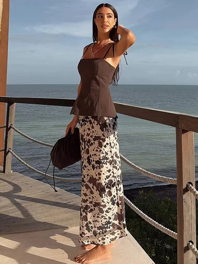 Jupes longues en satin imprimé pour femmes