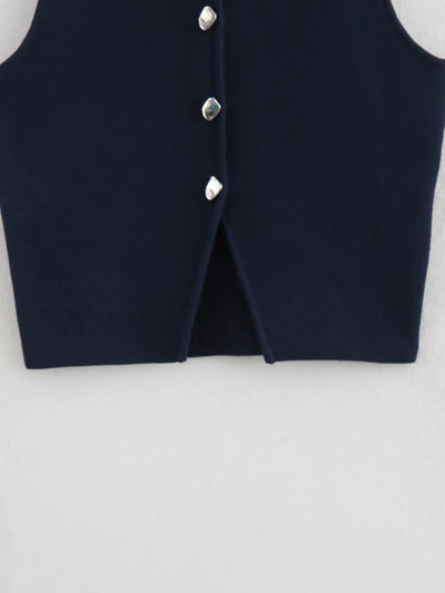 Gilet court en tricot rose sans manches pour femme