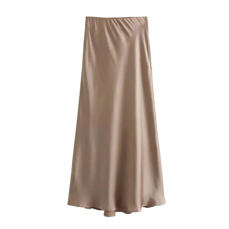 Jupe longue en satin taille haute pour femme été