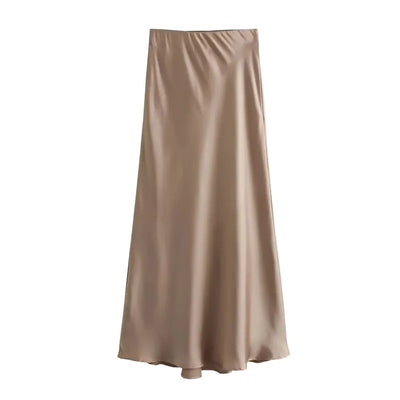 Jupe longue en satin taille haute pour femme été