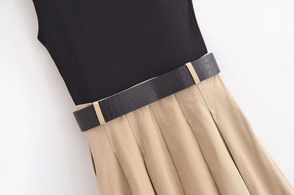 Robes Sans Manches Ceinture Plissée  D'été