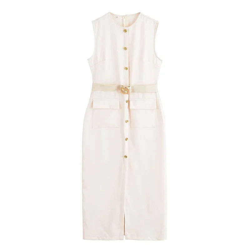 MUJER 2025 Robes pour femmes  mi-longue sans manches  Printemps/été