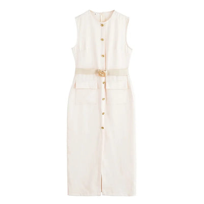 MUJER 2025 Robes pour femmes  mi-longue sans manches  Printemps/été