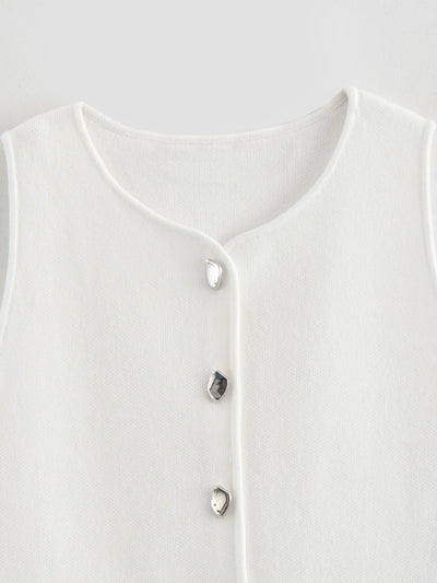 Gilet court en tricot rose sans manches pour femme