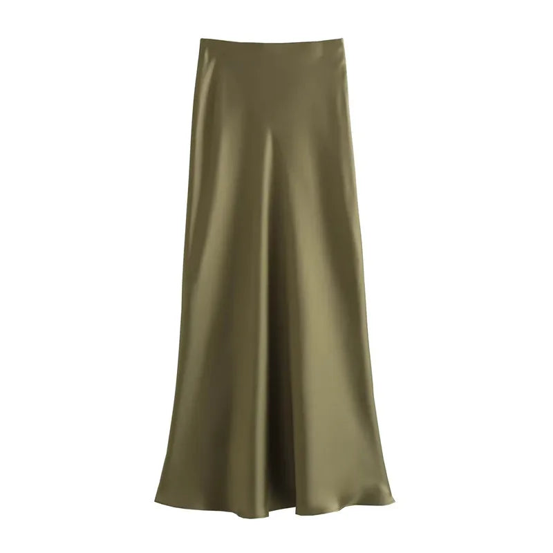 Jupe longue en satin taille haute pour femme été