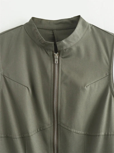 Robe longue à fermeture éclair pour femme sans manches, plissée