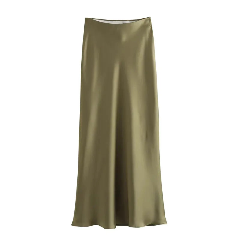 Jupe longue en satin taille haute pour femme été