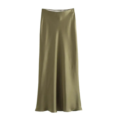 Jupe longue en satin taille haute pour femme été