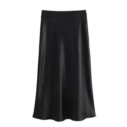 Jupe longue en satin taille haute pour femme été