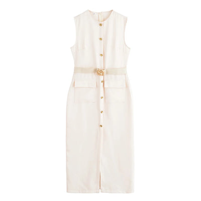 MUJER 2025 Robes pour femmes  mi-longue sans manches  Printemps/été