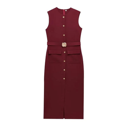 MUJER 2025 Robes pour femmes  mi-longue sans manches  Printemps/été