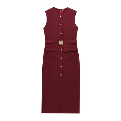 MUJER 2025 Robes pour femmes  mi-longue sans manches  Printemps/été