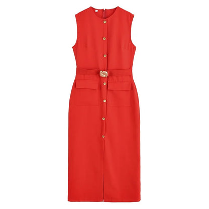 MUJER 2025 Robes pour femmes  mi-longue sans manches  Printemps/été