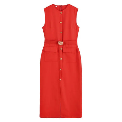 MUJER 2025 Robes pour femmes  mi-longue sans manches  Printemps/été