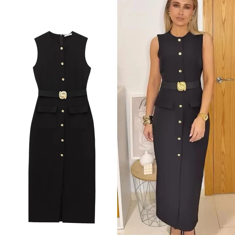 MUJER 2025 Robes pour femmes  mi-longue sans manches  Printemps/été