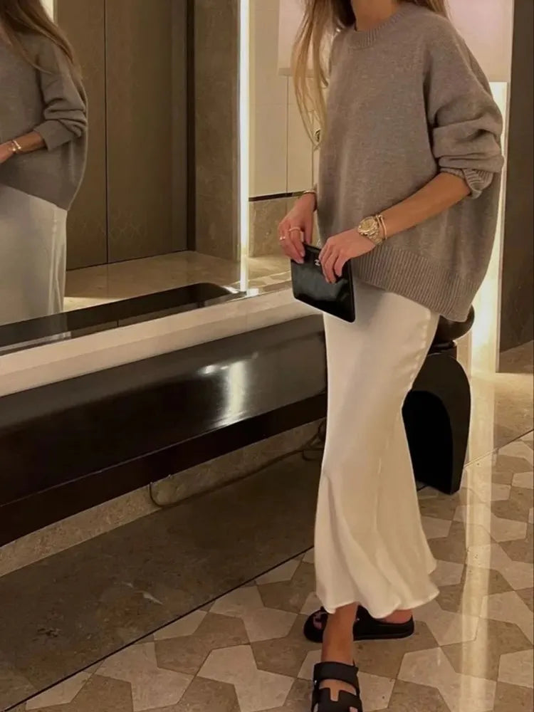 Jupe longue en satin taille haute pour femme été