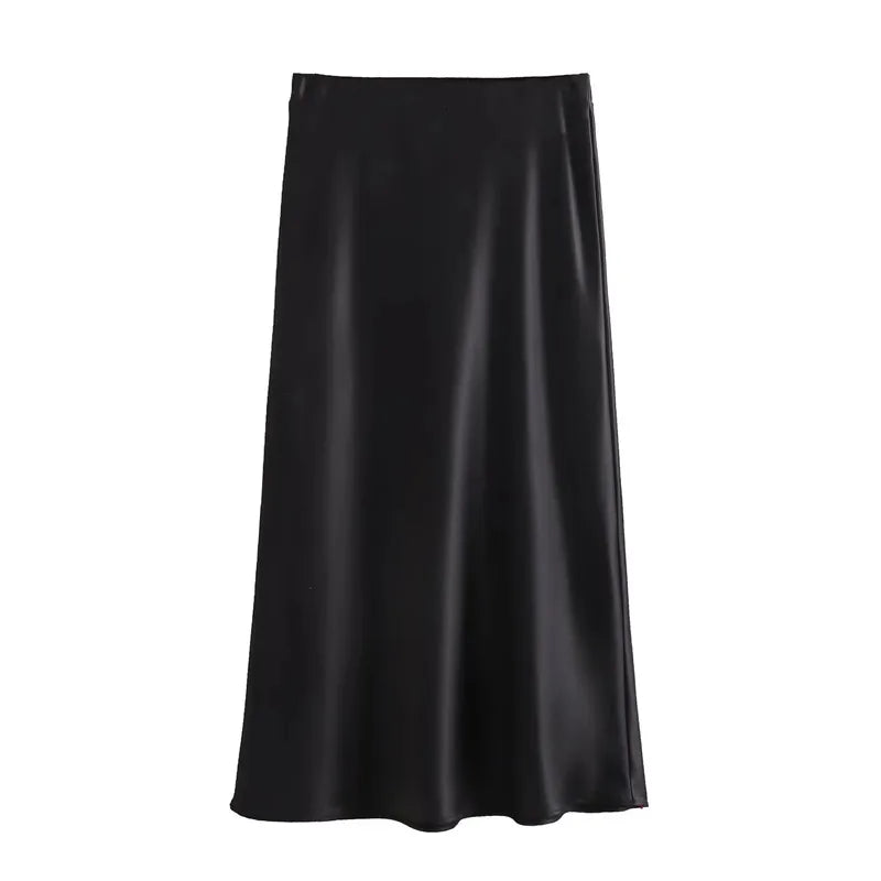 Jupe longue en satin taille haute pour femme été