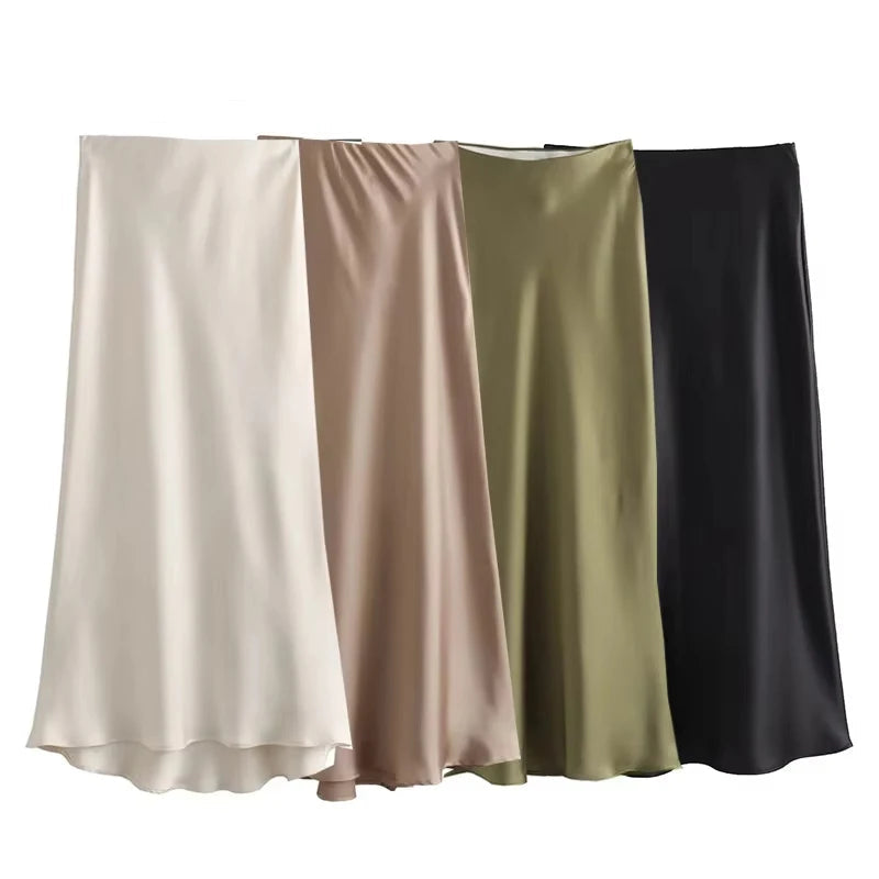 Jupe longue en satin taille haute pour femme été