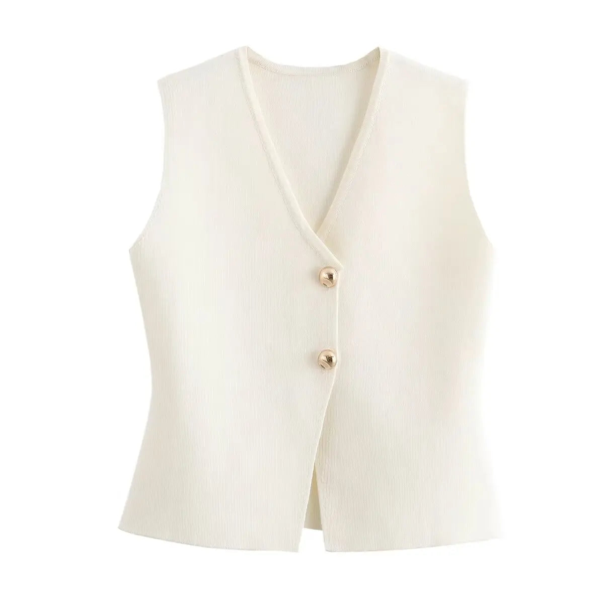 Gilet court en tricot pour femme sans manches, boutonné