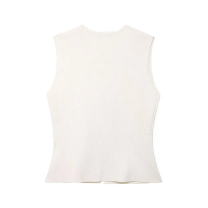 Gilet court en tricot pour femme sans manches, boutonné