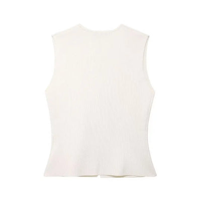 Gilet court en tricot pour femme sans manches, boutonné